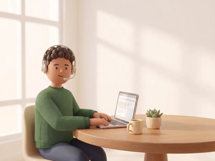 A support agent at their desk